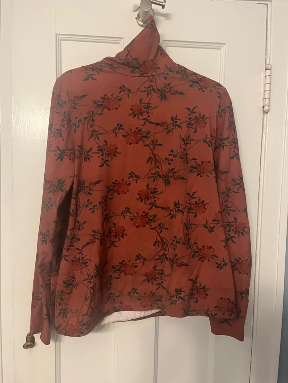 Peruvian Connection Women’s Floral Turtleneck Pullover Top Cotton Large Pink Blu